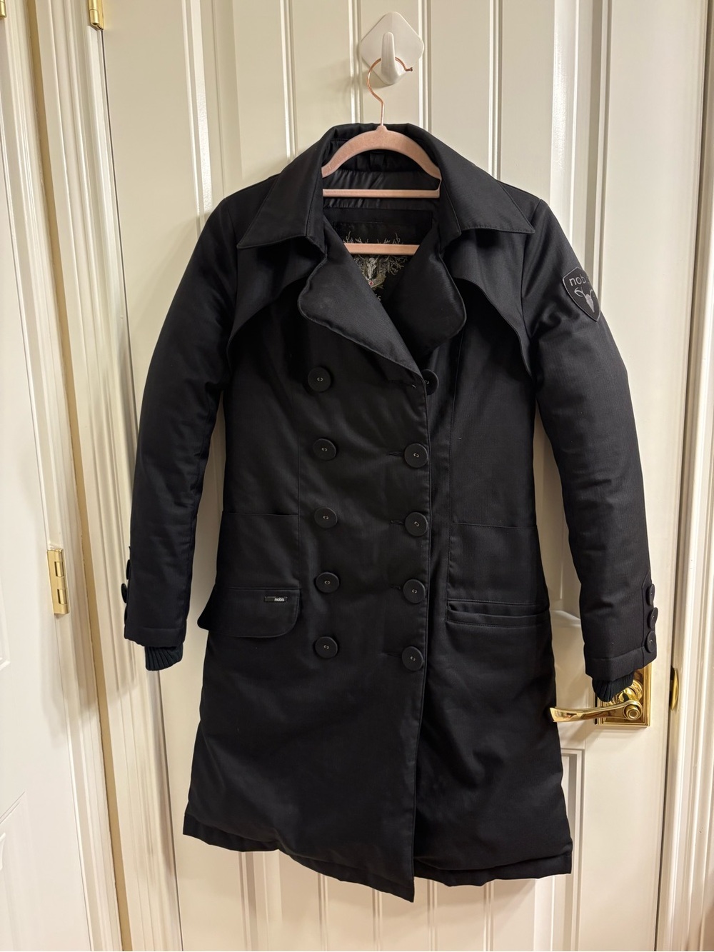 Nobis Black Double Breasted Long Down Parka Coat Size XS
